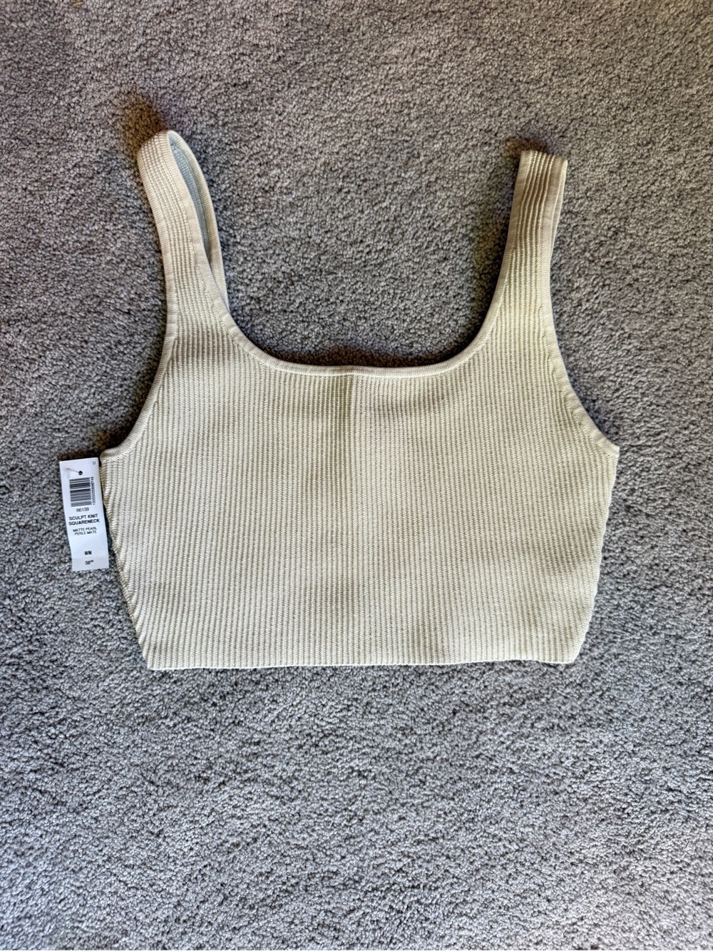 Babaton Cream Ribbed Square-Neck Crop Tank